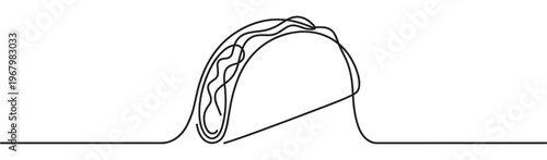 Simple black line drawing of a hot dog in a bun with condiments, created in a continuous line art style