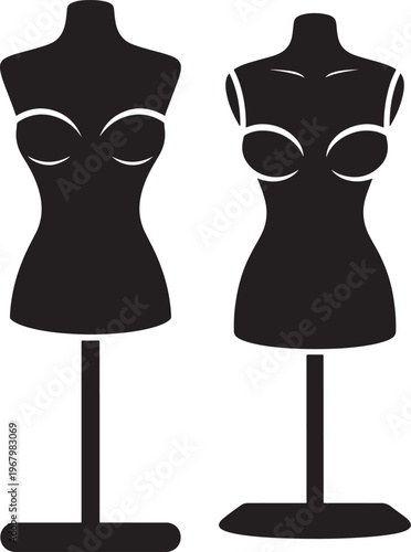 Silhouette icon of female mannequins for dressmaking display.