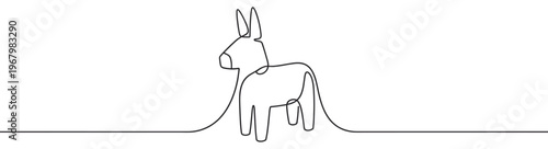 Continuous single line drawing of a donkey standing on a thin line, minimalist vector illustration