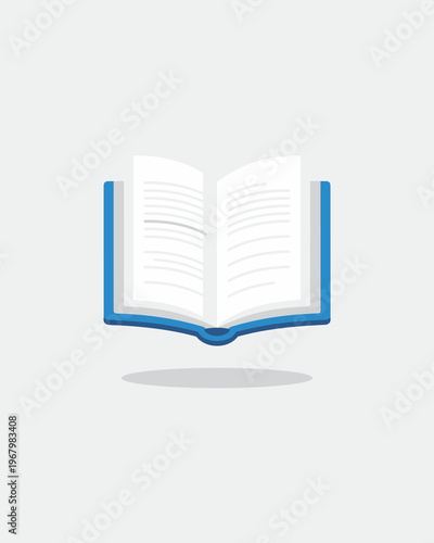 Open book icon featuring a classic blue hardcover binding with crisp white pages isolated on a clean light gray background representing education academic research learning knowledge literature study 