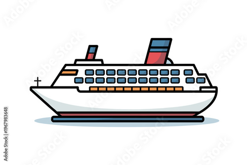 Minimalist cruise ship vector icon featuring a luxurious passenger liner with flat design style, nautical vessel for summer vacation travel, maritime sea transport concept for tourism agency website m