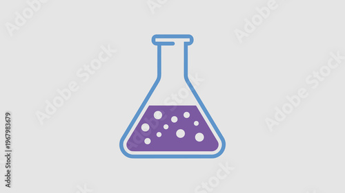 Minimalist science beaker icon with purple liquid and bubbles represents experimental chemistry research biotechnology innovation laboratory diagnostics academic study pharmaceutical development clini