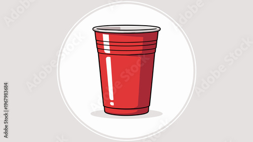 Classic red plastic solo party cup isolated on a clean white circular background perfect for social events college drinking games festivities backyard summer cookouts picnics or casual beverage servic