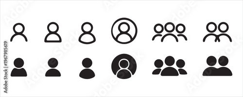 Minimal People Icons Set, User Profile Avatars in Line and Solid Design