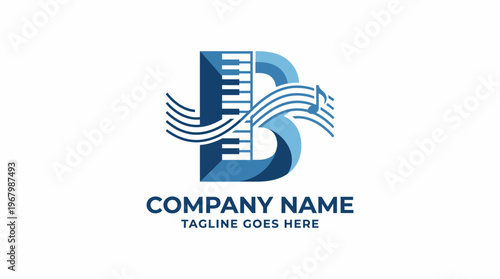 This contemporary logo design combines piano keys with flowing musical notes, representing creativity and passion for music, ideal for an innovative music-related brand.