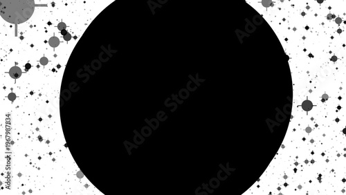 Abstract Black Circle and Dots on White Background