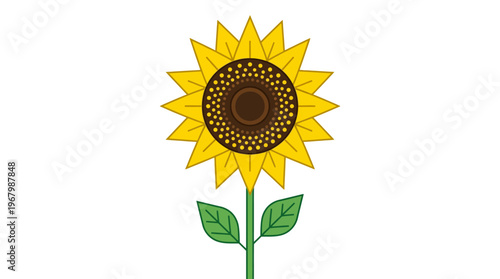 Minimalist Flat Design Sunflower Illustration Vector Isolated on White Background