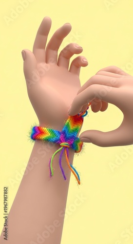 Rainbow bracelet on a wrist heart.