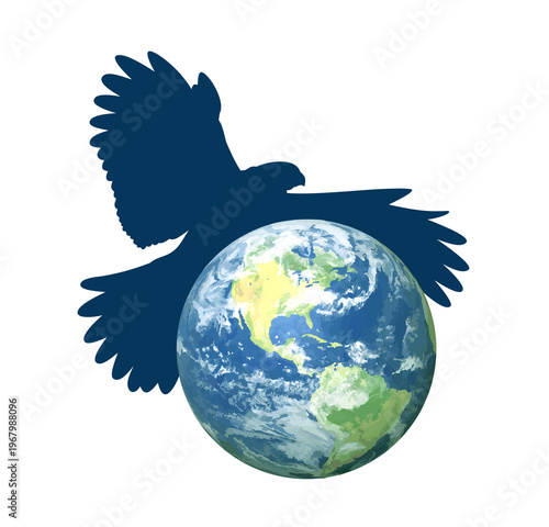 Symbol of globe with flying eagle.