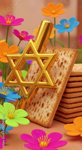Jewish holiday celebration with matzo flowers.