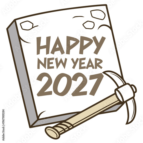 Happy new year 2027 calendar page with pickaxe
