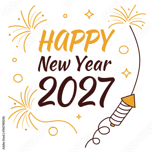 Happy new year 2027 celebration with fireworks and sparkler