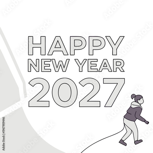 Happy new year 2027 celebration with a person walking forward on a with a modern design element