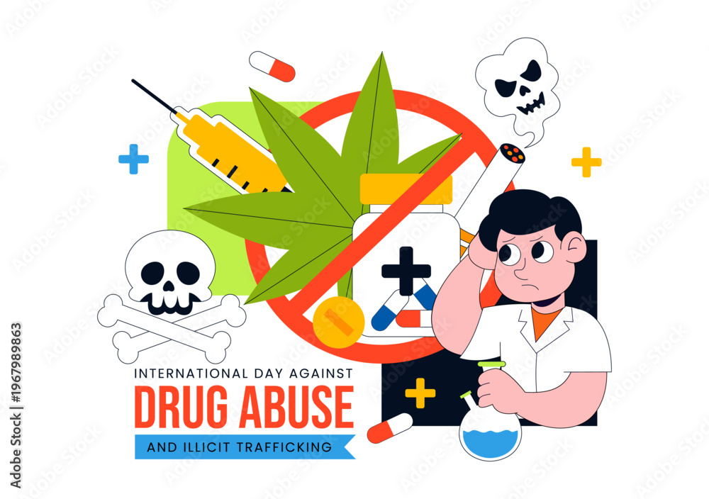 Fototapeta premium International Day Against Drug Abuse And Illicit Trafficking Vector Illustration Featuring Anti Substance For Awareness Campaign Health Protection