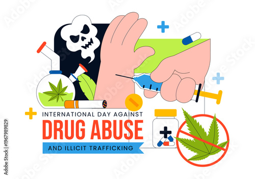 International Day Against Drug Abuse And Illicit Trafficking Vector Illustration Featuring Anti Substance For Awareness Campaign Health Protection