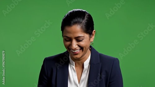 Confident businesswoman smiling against green screen background