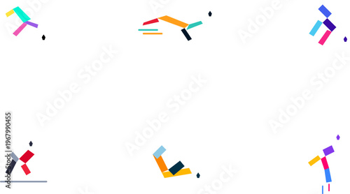 Hand-drawn abstract geometric soccer player icons depicting dynamic sports action poses in a colorful and modern authentic illustration