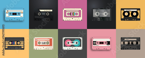 Cassette Tape Vector Set – Retro Audio Collection with Realistic Flat and Hand Drawn Styles