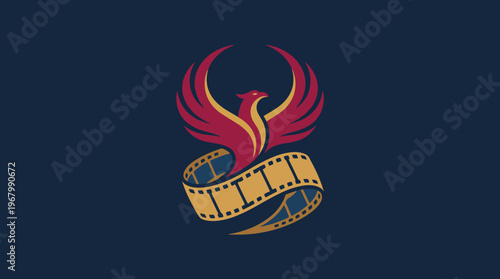 An elegant phoenix illustration intertwined with a film reel, symbolizing rebirth and creativity, ideal for artistic projects related to films and storytelling.