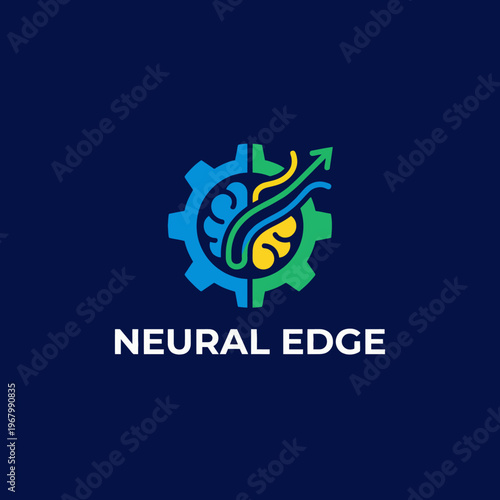 This logo creatively integrates a brain and gear design, representing the intersection of technology and intelligence, ideal for a company focusing on AI or neural innovation.