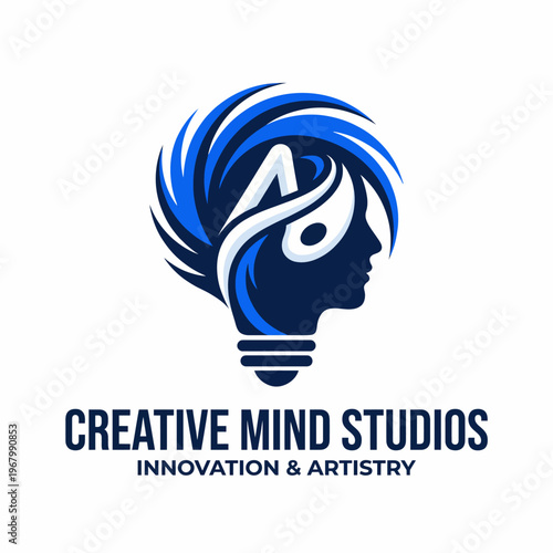 This logo design features a silhouette of a human head surrounded by a swirl, symbolizing creativity and artistic inspiration, perfect for a studio focused on innovation.