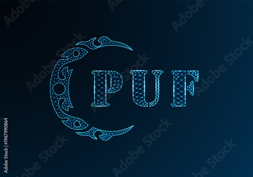 Low poly letter logo PUF design. PUF letter logo low poly vector design on blue color gradient background. PUF logo low poly design