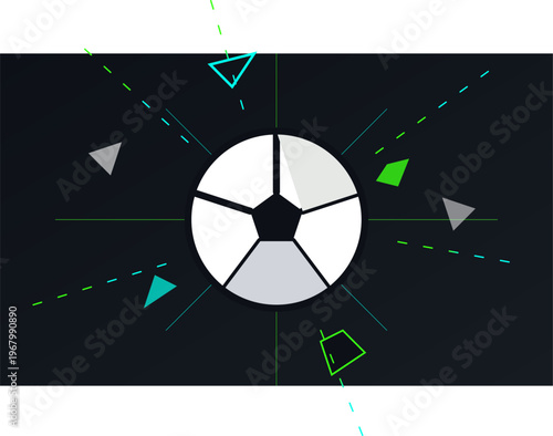 Hand-drawn minimalist geometric soccer ball graphic with abstract dynamic motion lines colorful triangular shapes for sport authentic illustration
