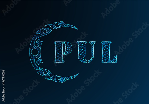Low poly letter logo PUL design. PUL letter logo low poly vector design on blue color gradient background. PUL logo low poly design