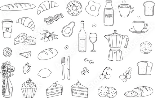 A Feast of Food and Drink: A curated collection of culinary delights, from freshly baked bread and pastries to gourmet coffee, wine, and an array of enticing ingredients.