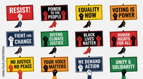 Protest Signs and Activism Illustration Set