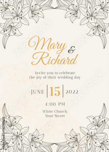 Elegant Wedding Invitation Card Template with Floral Design, Modern Luxury Wedding Invite, Printable Wedding Stationery