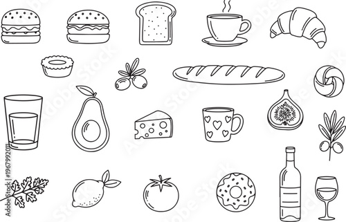 Culinary Delight: An array of appetizing food and beverage items are artfully arranged, creating a visually appealing and delicious spread. 