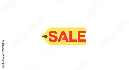 Sale tag with red letters on yellow background.