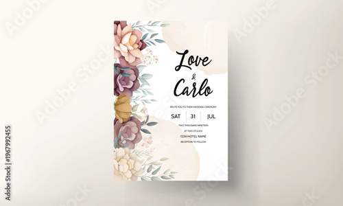 Elegant Wedding Invitation Card Template with Floral Design, Modern Luxury Wedding Invite, Printable Wedding Stationery