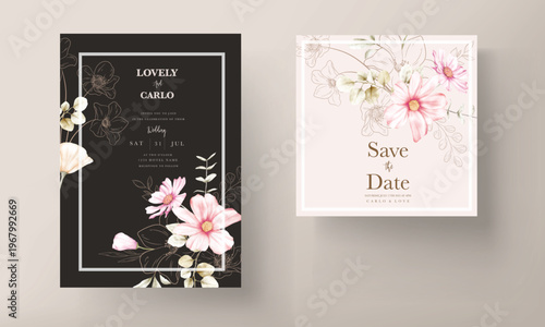 Elegant Wedding Invitation Card Template with Floral Design, Modern Luxury Wedding Invite, Printable Wedding Stationery