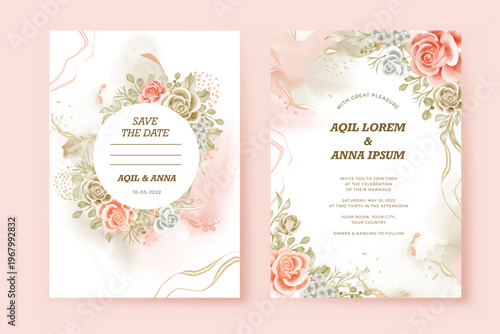 Elegant Wedding Invitation Card Template with Floral Design, Modern Luxury Wedding Invite, Printable Wedding Stationery