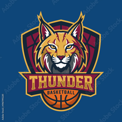 A fierce lynx logo designed for a basketball team, showcasing strength and competitive spirit, with vibrant colors that reflect energy and excitement in sports.