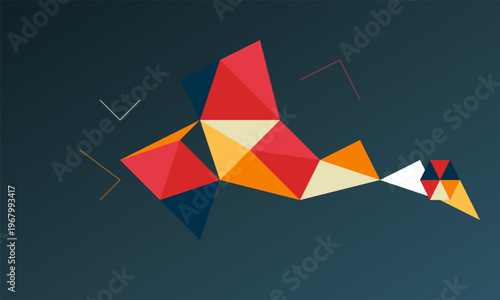 Hand-drawn abstract low poly soccer player performing a dynamic bicycle kick with colorful geometric triangular patterns authentic illustration
