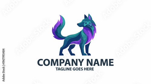 A vibrant and playful logo depicting a modern dog with a video game controller, showcasing the excitement and fun of gaming culture, ideal for a gaming brand or community.