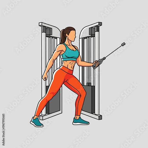 Woman performing cable crossover exercise at gym, fitness, strength training, healthy lifestyle