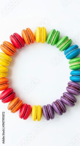 Colorful macarons in a circle rainbow.
