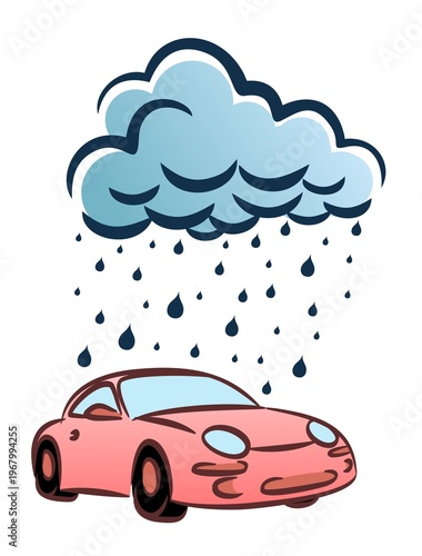 Symbol of a red car and rainy cloud.