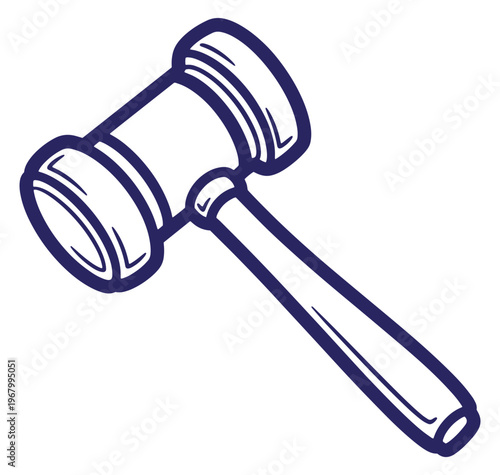 Simple blue outline illustration of a judge's gavel depicting law and justice concepts