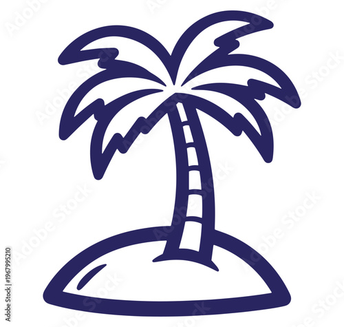 Simple dark blue palm tree and island illustration design for vacation or travel