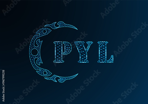 Low poly letter logo PYL design. PYL letter logo low poly vector design on blue color gradient background. PYL logo low poly design