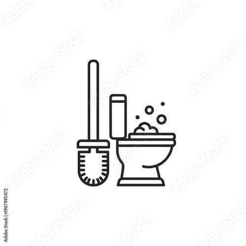 Minimalist Line Art Illustration of Toilet Brush and Toilet Bowl