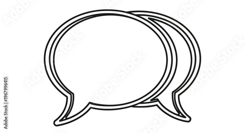 Overlapping speech bubbles in a simple black and white line drawing style
