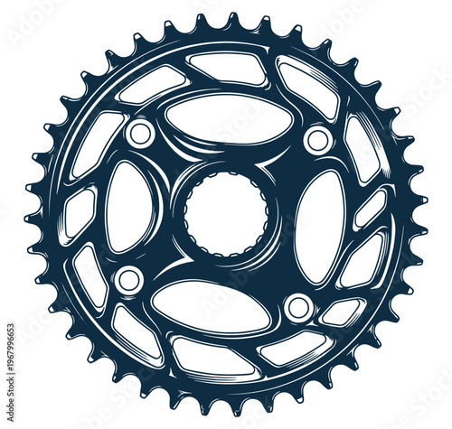 A bicycle gear sprocket with teeth and holes for mechanical advantage in cycling