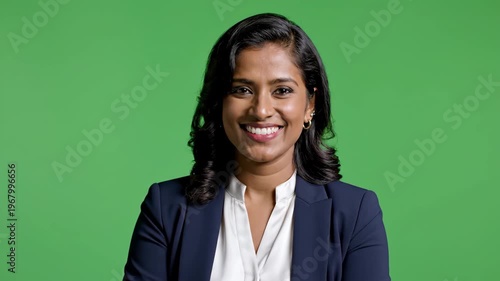 Confident Businesswoman Smiling Against Green Screen