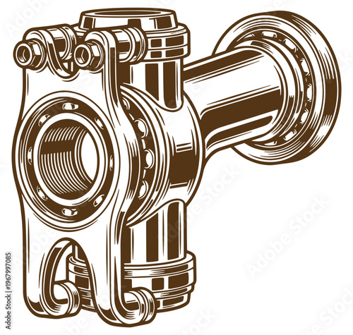 Brown illustration of mechanical pipe connector with bolts and nuts  industrial equipment